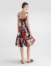 Calf-length corset dress with rose print -  | Dolce &amp; Gabbana