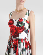 Calf-length corset dress with rose print -  | Dolce &amp; Gabbana