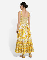 Calf-length corset dress in majolica-print cotton poplin -  | Dolce &amp; Gabbana