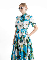 Short cotton corset dress with bouquet print -  | Dolce &amp; Gabbana