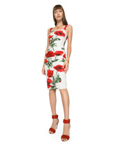 Draped poppy-print poplin dress -  | Dolce & Gabbana