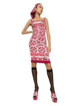 Majolica-print charmeuse midi dress -  | Dolce & Gabbana
