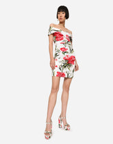 Draped carnation-print poplin dress -  | Dolce &amp; Gabbana