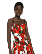 Cotton corset dress with anemone print -  | Dolce &amp; Gabbana