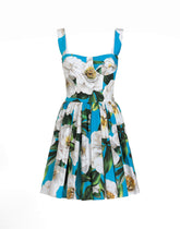 Short cotton corset dress with gardenia print -  | Dolce &amp; Gabbana