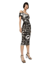 Marquisette calf-length dress with graffiti print -  | Dolce & Gabbana