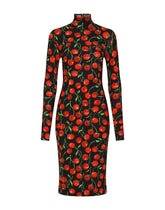 Long-sleeved jersey midi dress with cherry print -  | Dolce & Gabbana