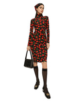 Long-sleeved jersey midi dress with cherry print -  | Dolce & Gabbana