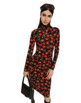 Long-sleeved jersey midi dress with cherry print -  | Dolce & Gabbana