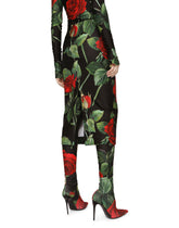 Jersey calf-length dress with red rose print -  | Dolce & Gabbana