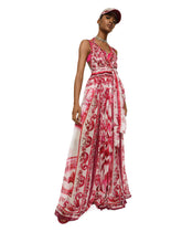 Long sleeveless silk chiffon dress with majolica print -  | Dolce &amp; Gabbana