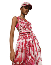 Long sleeveless silk chiffon dress with majolica print -  | Dolce &amp; Gabbana