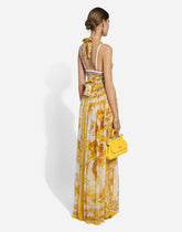Long sleeveless silk chiffon dress with majolica print -  | Dolce &amp; Gabbana