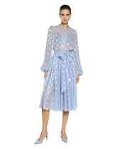 Dévoré silk jacquard calf-length dress with DG logo -  | Dolce &amp; Gabbana