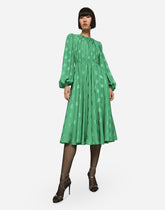 Silk calf-length dress with all-over DG logo -  | Dolce &amp; Gabbana