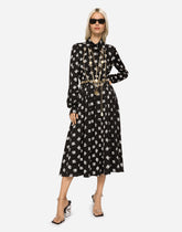 Charmeuse shirt dress with all-over DG logo print -  | Dolce &amp; Gabbana