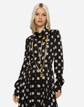 Charmeuse shirt dress with all-over DG logo print -  | Dolce &amp; Gabbana
