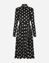 Charmeuse shirt dress with all-over DG logo print -  | Dolce &amp; Gabbana