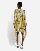 Short silk chiffon dress with yellow rose print -  | Dolce & Gabbana