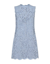 Sleeveless floral lace A-line dress with DG logo -  | Dolce &amp; Gabbana