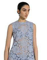 Sleeveless floral lace A-line dress with DG logo -  | Dolce &amp; Gabbana