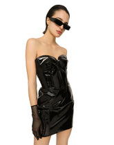 Short corset-style patent leather dress -  | Dolce &amp; Gabbana