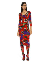 Charmeuse sheath dress with anemone print -  | Dolce & Gabbana