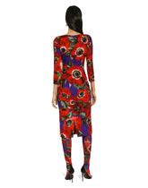Charmeuse sheath dress with anemone print -  | Dolce & Gabbana