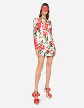 Short carnation-print charmeuse dress -  | Dolce & Gabbana