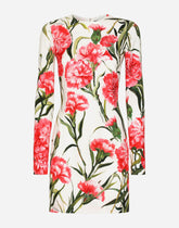 Short carnation-print charmeuse dress -  | Dolce & Gabbana