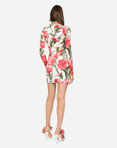 Short carnation-print charmeuse dress -  | Dolce & Gabbana