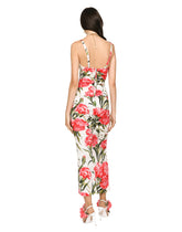 Carnation-print charmeuse calf-length dress -  | Dolce & Gabbana