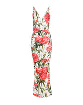 Carnation-print charmeuse calf-length dress -  | Dolce & Gabbana