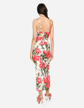 Carnation-print charmeuse calf-length dress -  | Dolce & Gabbana