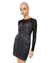 Short patchwork denim and tulle dress -  | Dolce &amp; Gabbana