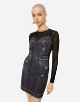 Short patchwork denim and tulle dress -  | Dolce &amp; Gabbana