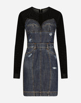 Short patchwork denim and tulle dress -  | Dolce &amp; Gabbana