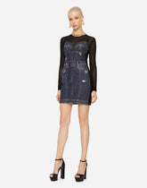 Short patchwork denim and tulle dress -  | Dolce &amp; Gabbana