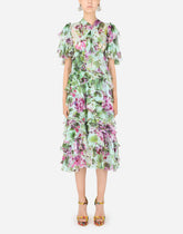 Bluebell-print chiffon calf-length dress with ruffles -  | Dolce &amp; Gabbana