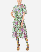 Bluebell-print chiffon calf-length dress with ruffles -  | Dolce &amp; Gabbana