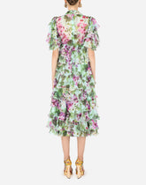 Bluebell-print chiffon calf-length dress with ruffles -  | Dolce &amp; Gabbana