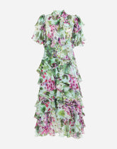 Bluebell-print chiffon calf-length dress with ruffles -  | Dolce &amp; Gabbana