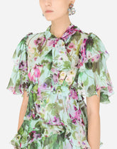 Bluebell-print chiffon calf-length dress with ruffles -  | Dolce &amp; Gabbana