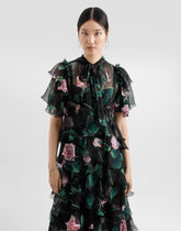 Longuette dress with ruffles and flounces in rose print chiffon -  | Dolce &amp; Gabbana