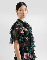 Longuette dress with ruffles and flounces in rose print chiffon -  | Dolce &amp; Gabbana