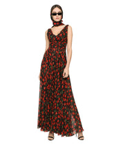 Long cherry-print chiffon dress -  | Dolce & Gabbana