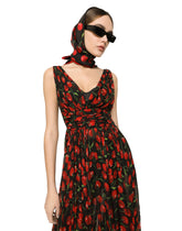 Long cherry-print chiffon dress -  | Dolce & Gabbana