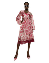 V-neck midi dress in majolica-print silk chiffon -  | Dolce & Gabbana