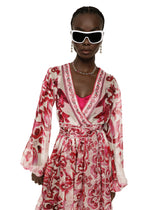 V-neck midi dress in majolica-print silk chiffon -  | Dolce & Gabbana
