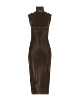 Sleeveless calf-length dress in shiny satin -  | Dolce &amp; Gabbana